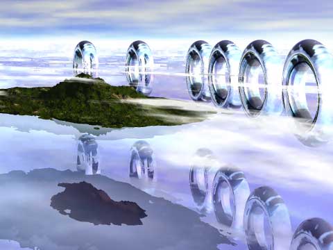 Metallic donuts floating in the clouds.
